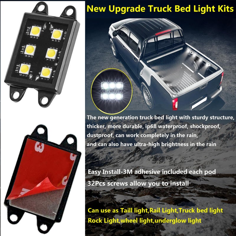 NBWDY LED Truck Bed Light Kit-48 White LEDs Pickup Bed Lighting Kit,Rear Work Box Lighting Kit,Rail Lights,Side Marker Rock Light for Truck Pickup Cargo Trailer RVs Under Car w/Switch-8Pcs - Image 4